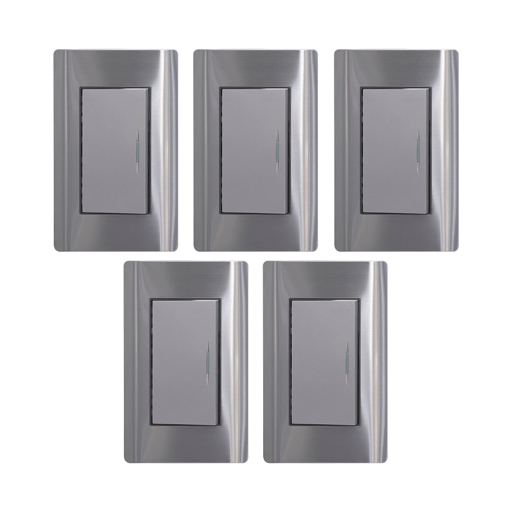 Pack x5 interruptor simple Klisman PC acero inoxidable