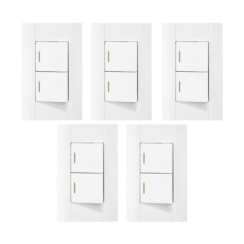 Pack x5 interruptor doble Klisman PC blanco