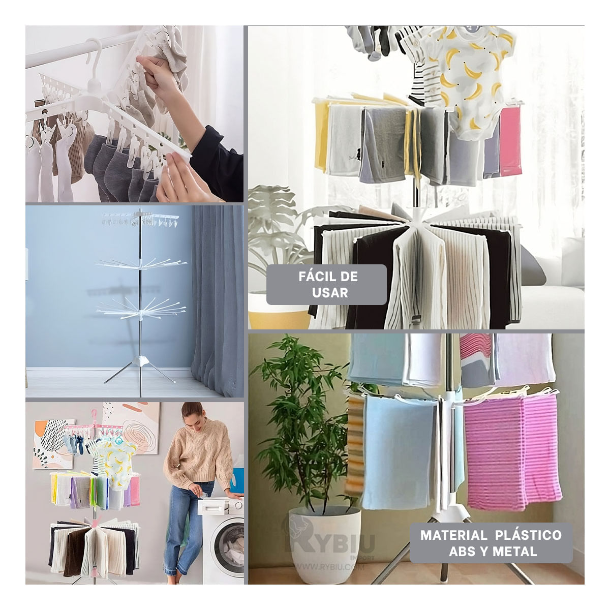 Tendedero Plegable Tripode de 2 Niveles en Blanco