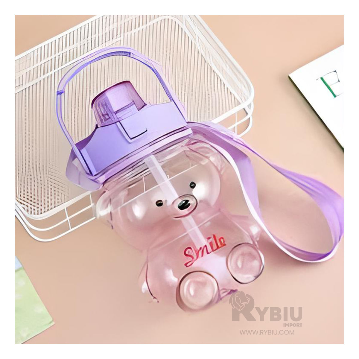 Botella Comoda para Uso Escolar Color Morado Y+Stickers