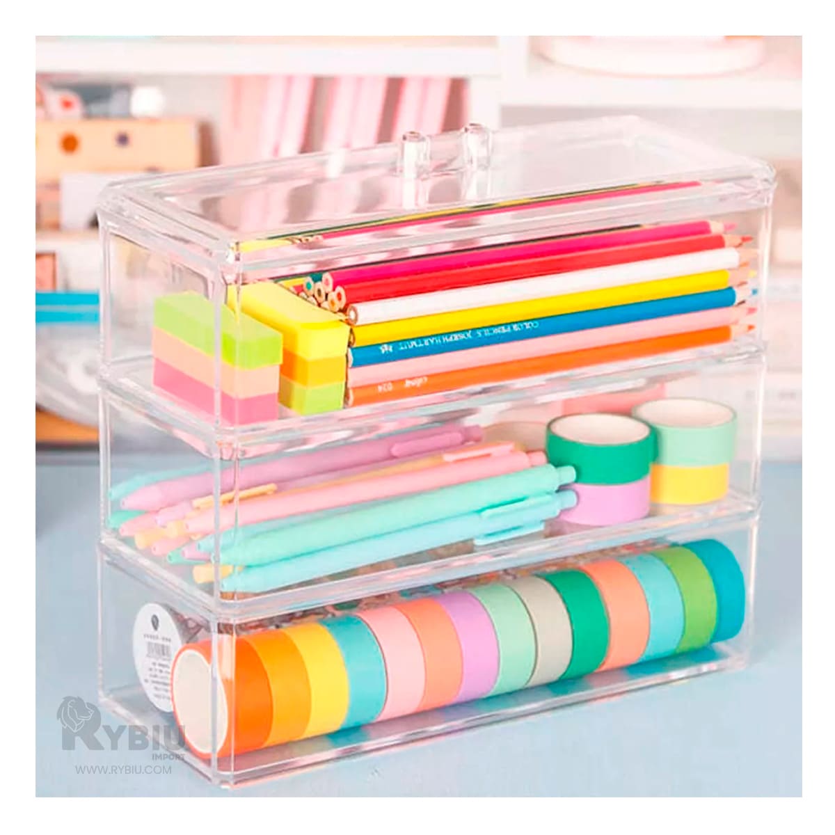 Caja Practica de 3 Divisiones Tono Transparente Y+Agendita