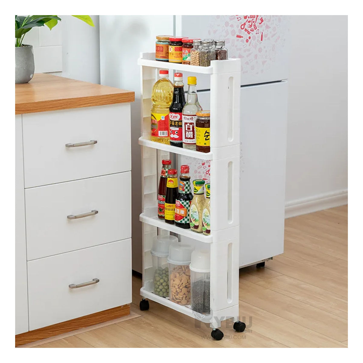 Carrito Lateral Organizador con 4 Niveles Blanco