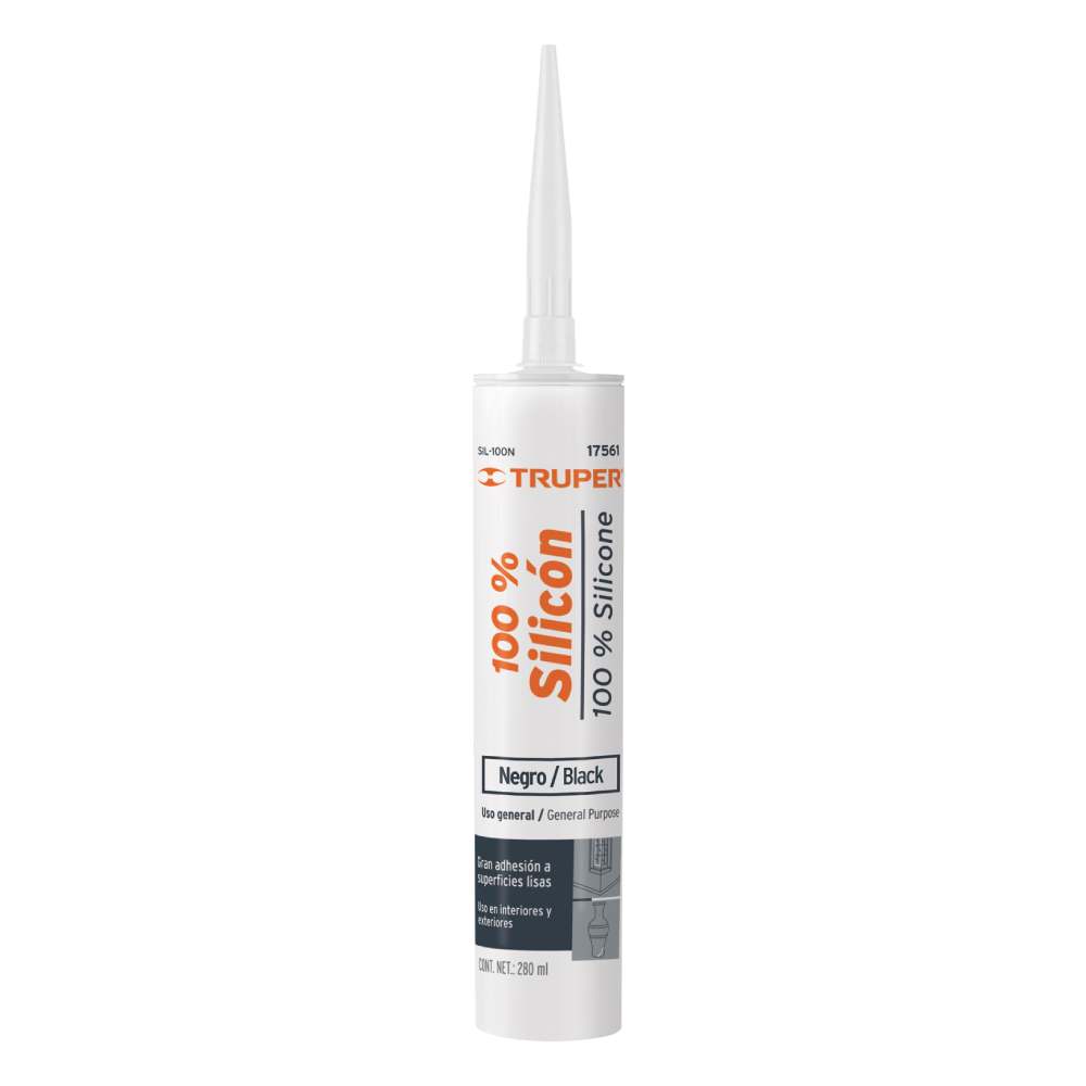 Silicona Negro 280ml para Vidrio, Hierro y Madera Truper 17561