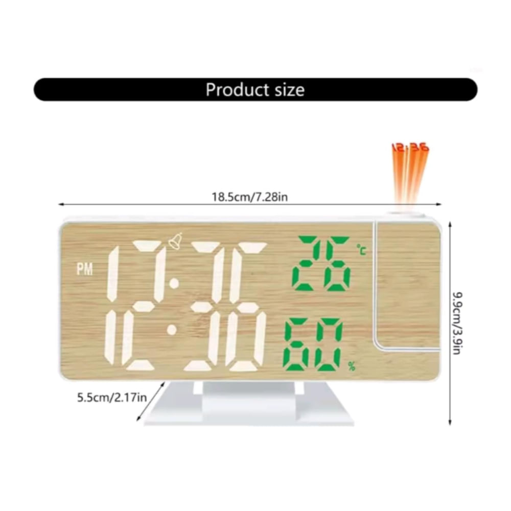 Reloj Digital Proyector Despertador de Hora Alarma Pantalla de Madera Blanco