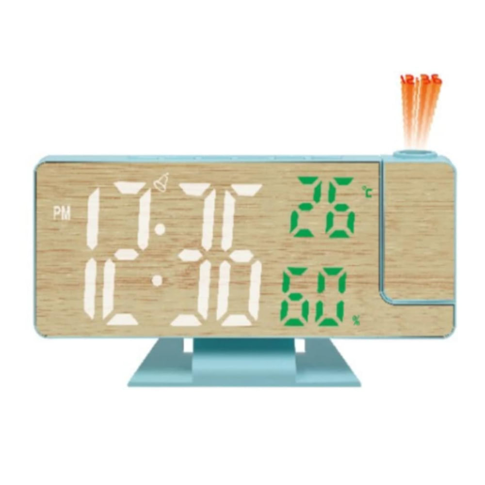Reloj Digital Proyector Despertador de Hora Alarma Pantalla de Madera Verde