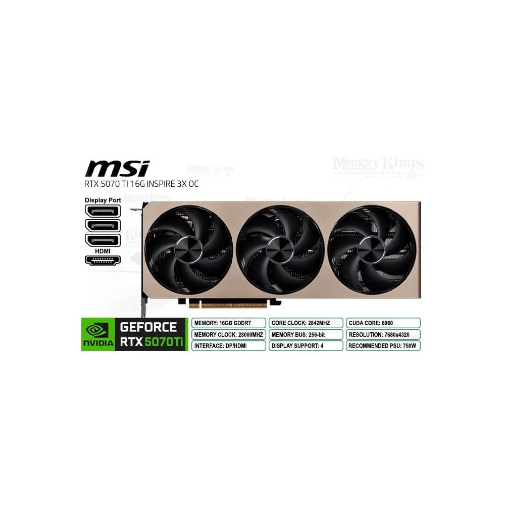 MSI RTX 5070 Ti Inspire - Tarjeta Gráfica 16GB de Alto Rendimiento par