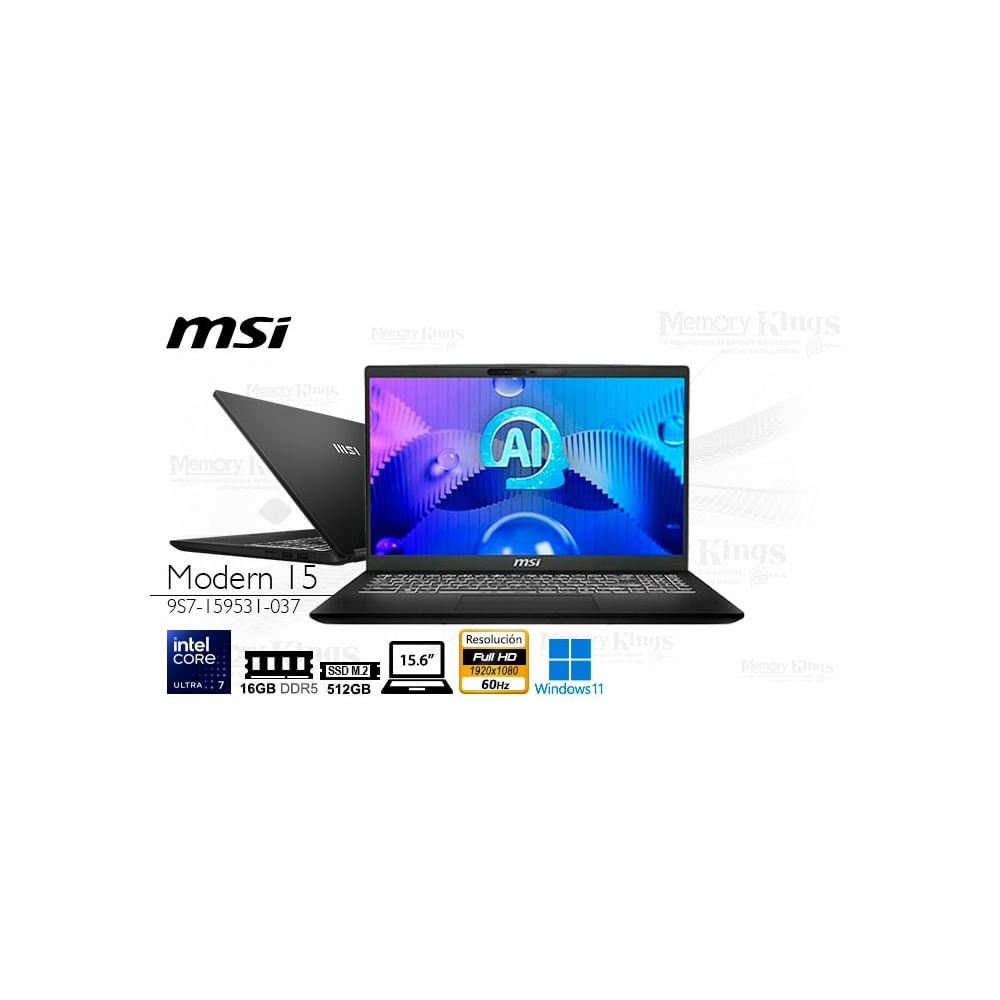 Laptop MSI Modern 15 - Core Ultra 7, 16GB RAM, 512GB SSD, 15.6"" pantal