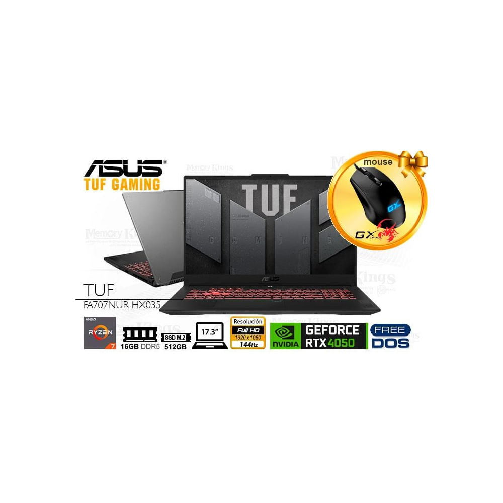 Laptop ASUS TUF Gaming A17, Ryzen 7, 16GB RAM, 512GB SSD, 17.3"" Full H