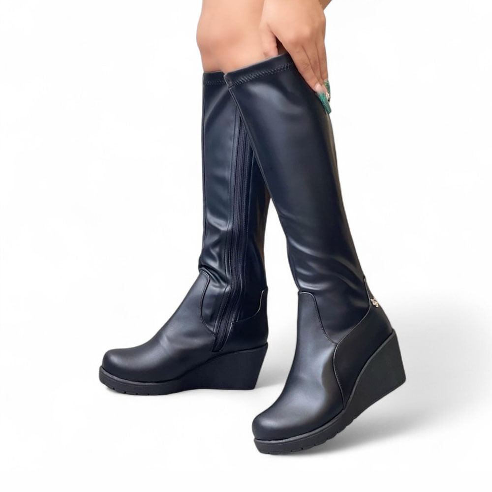 Bota Mujer Strech Cuña 7 1299 5C-75 Color Negro Talla 36
