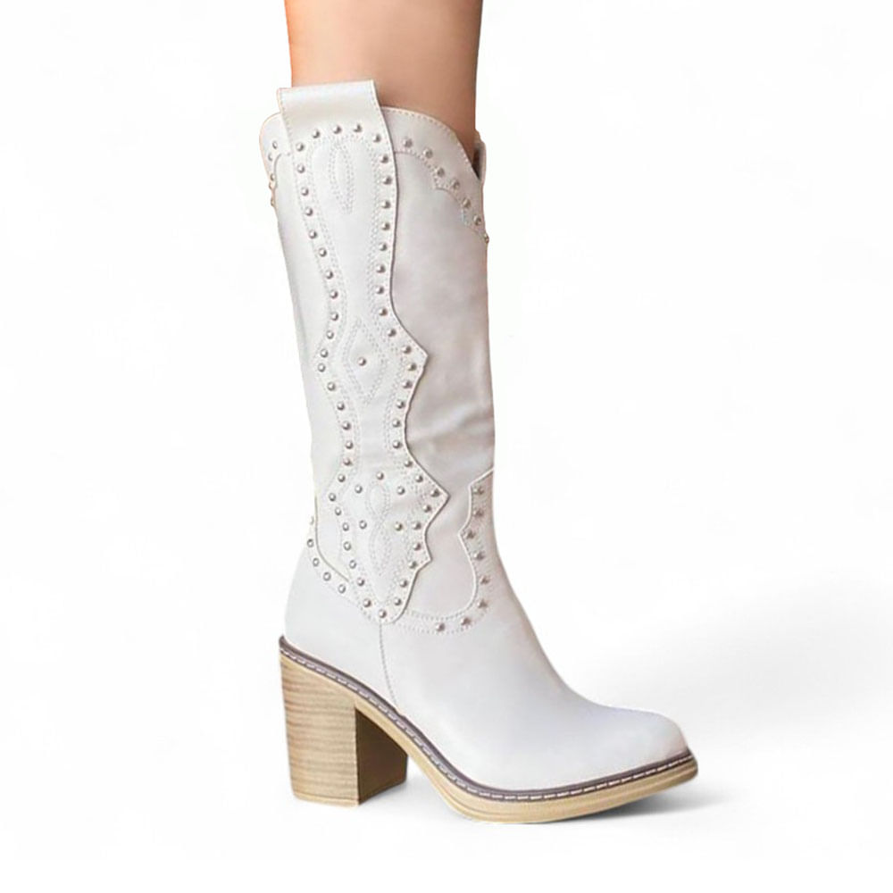Bota Mujer Texana Perlas 1299 5C-95 Color Perla Talla 39