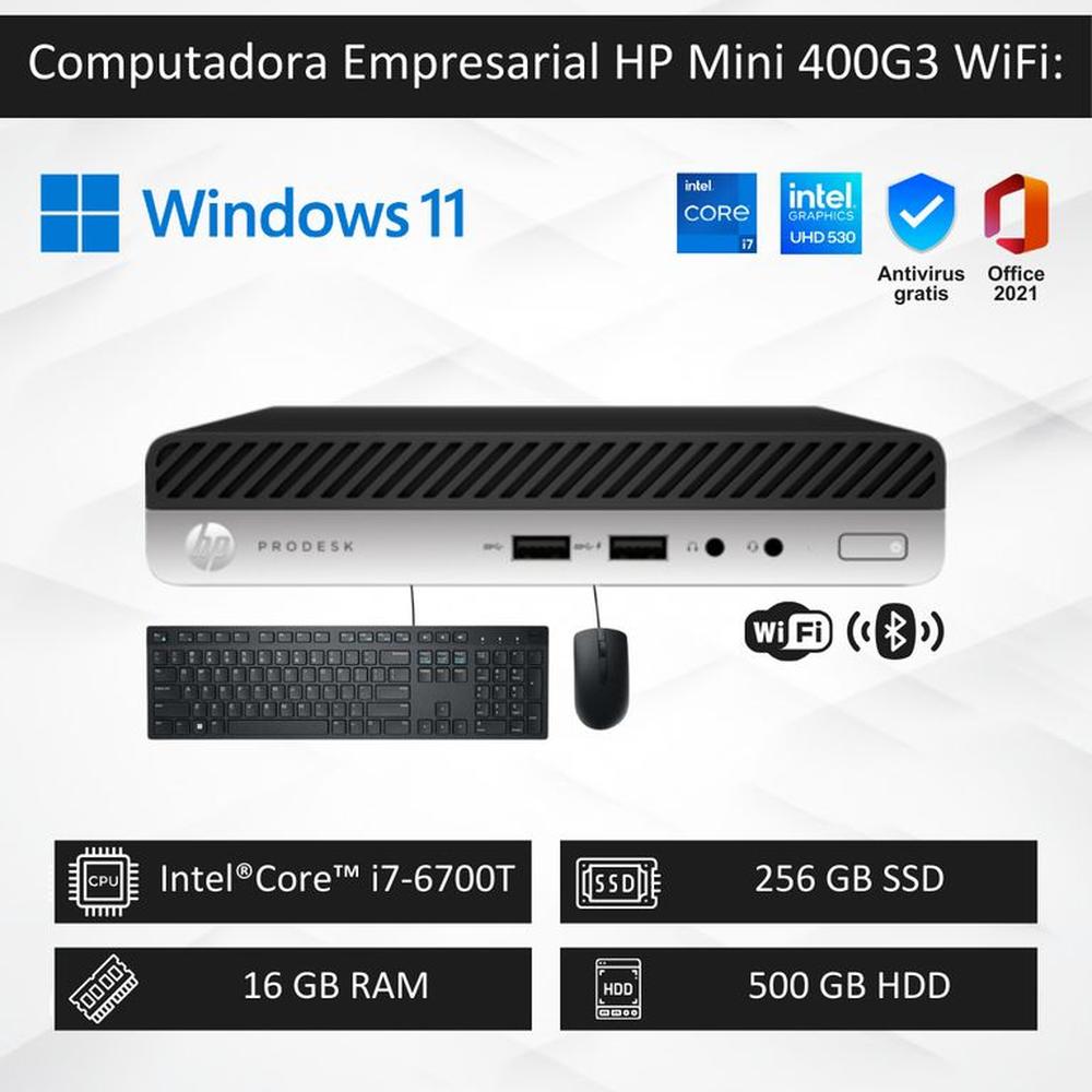 Computadora PC HP Mini 400G3 WiFi - Intel ci7 6700T 16GB RAM-256GB SSD+500GB HDD Computadora PC HP Mini 400G3 WiFi - Intel ci7 6700T 16GB RAM-256GB SSD+500GB HDD