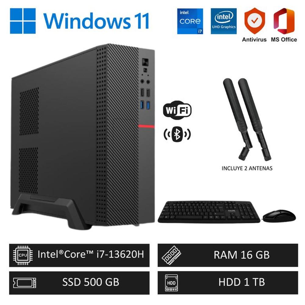 Computadora PC Intel Core i7-13620H 4´90GHz 16GB RAM 500GB SSD+1TB HDD WiFi y BT