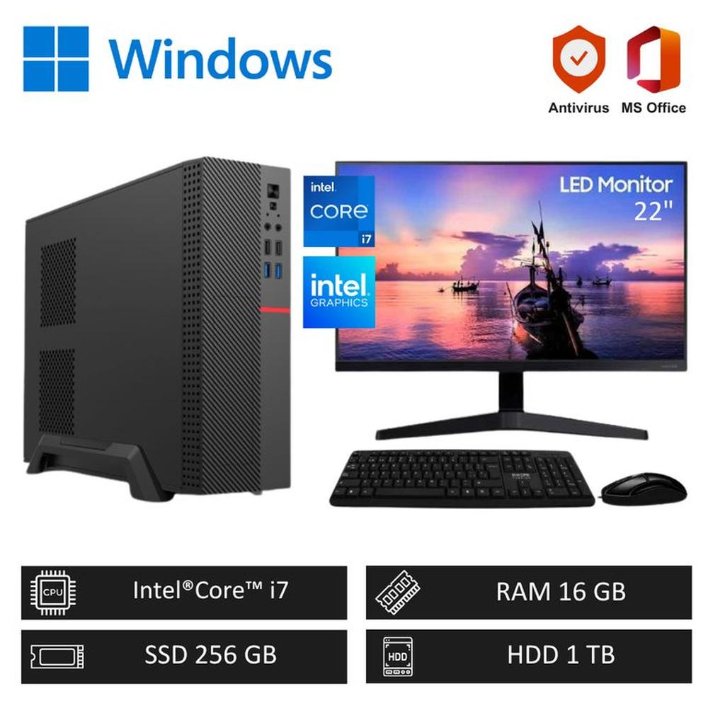 Computadora PC Intel ci7 3´80GHz 16GB RAM 256GB SSD+1TB HDD - Monitor 22´´ FHD