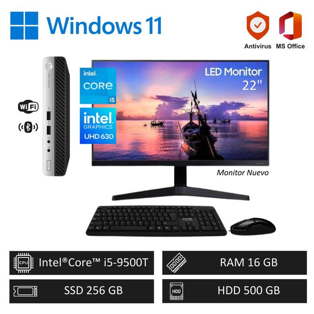 Computadora PC Intel ci5-9500T 16GB RAM 256GB SSD+500GB HDD + Monitor 22´´ FHD