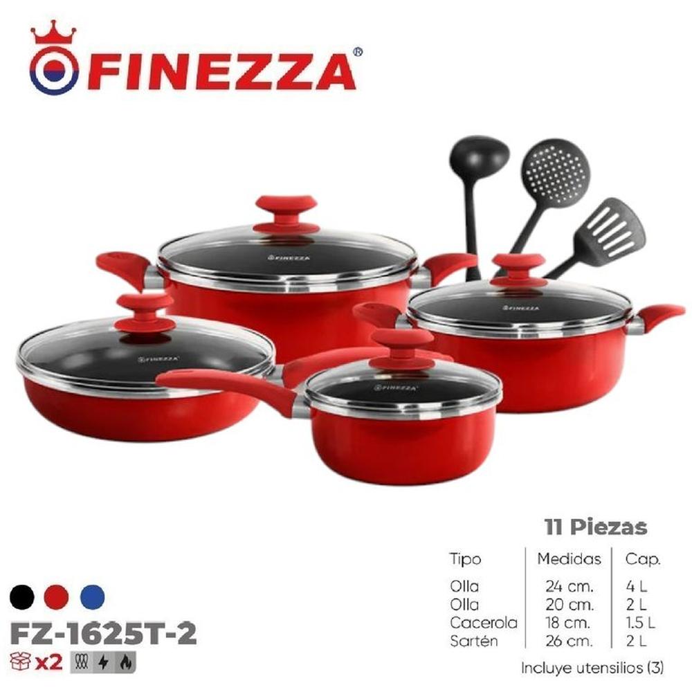 Juego de ollas antiadherentes de 11 pzs FZ-1625T-2-Rojo