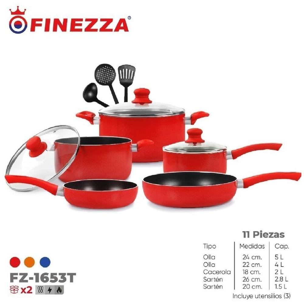 Set de Ollas Antiadherentes Finezza 11 pzas FZ-1653T-Rojo