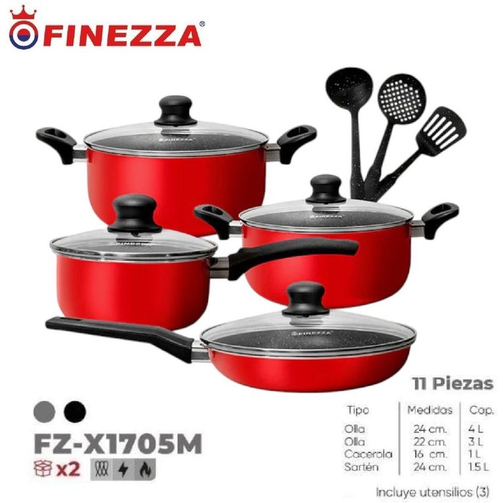 Nuevo Juego de Ollas antiadherente 11 Pzs FZ-X1705M-Rojo