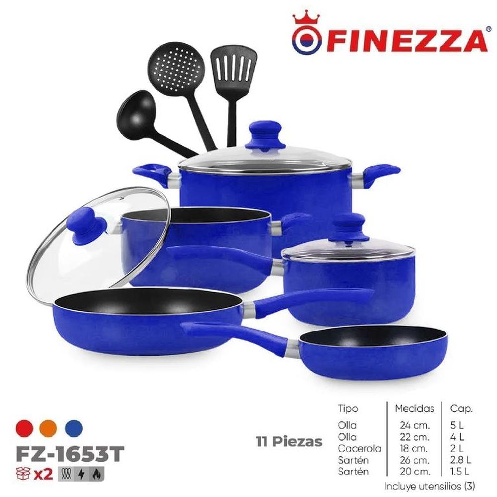 Set de Ollas Antiadherentes Finezza 11 pzas FZ-1653T-Azul