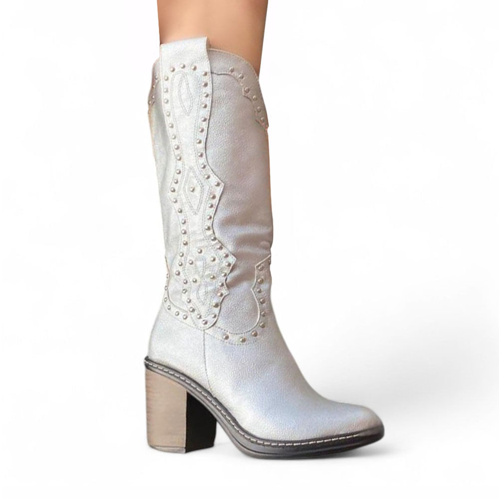 Bota Mujer Texana Perlas 1299 5C-95 Color Plateado Talla 37