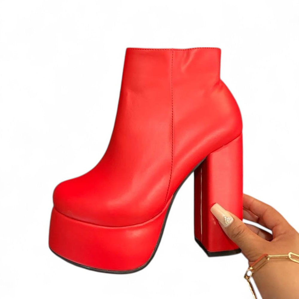 Botin Mujer Taco 15 Fiesta 1299 5C-75 Color Rojo Talla 37
