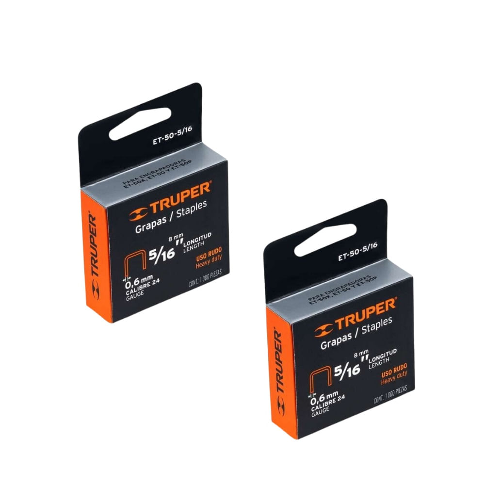 Grapas X2 5/16 Truper - 8mm Et-50 Tapizar 1000pcs