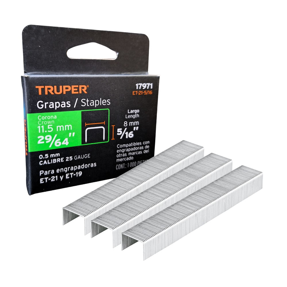 Grapas 5-16 para Tapizar con Engrapadora ET-19 y ET-21 1000 Piezas - Truper 17971