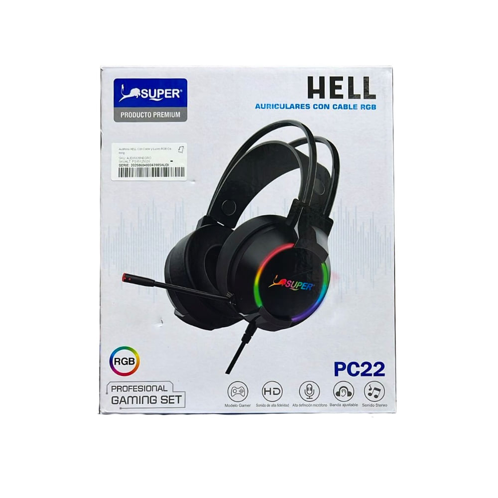 Audifono HELL Con Cable y Luces RGB Gaming