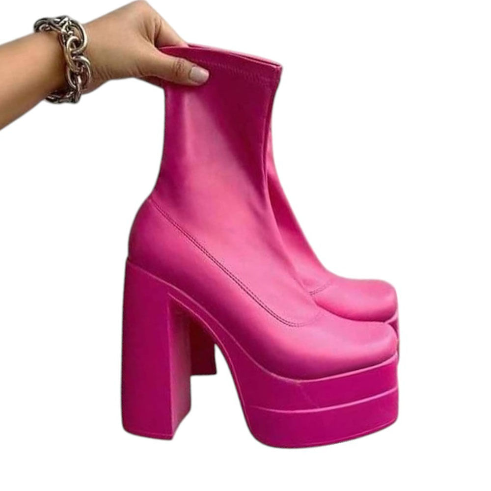 Botin Mujer Latex Strech Taco 13 1299 5C-95 Color Fucsia Talla 35