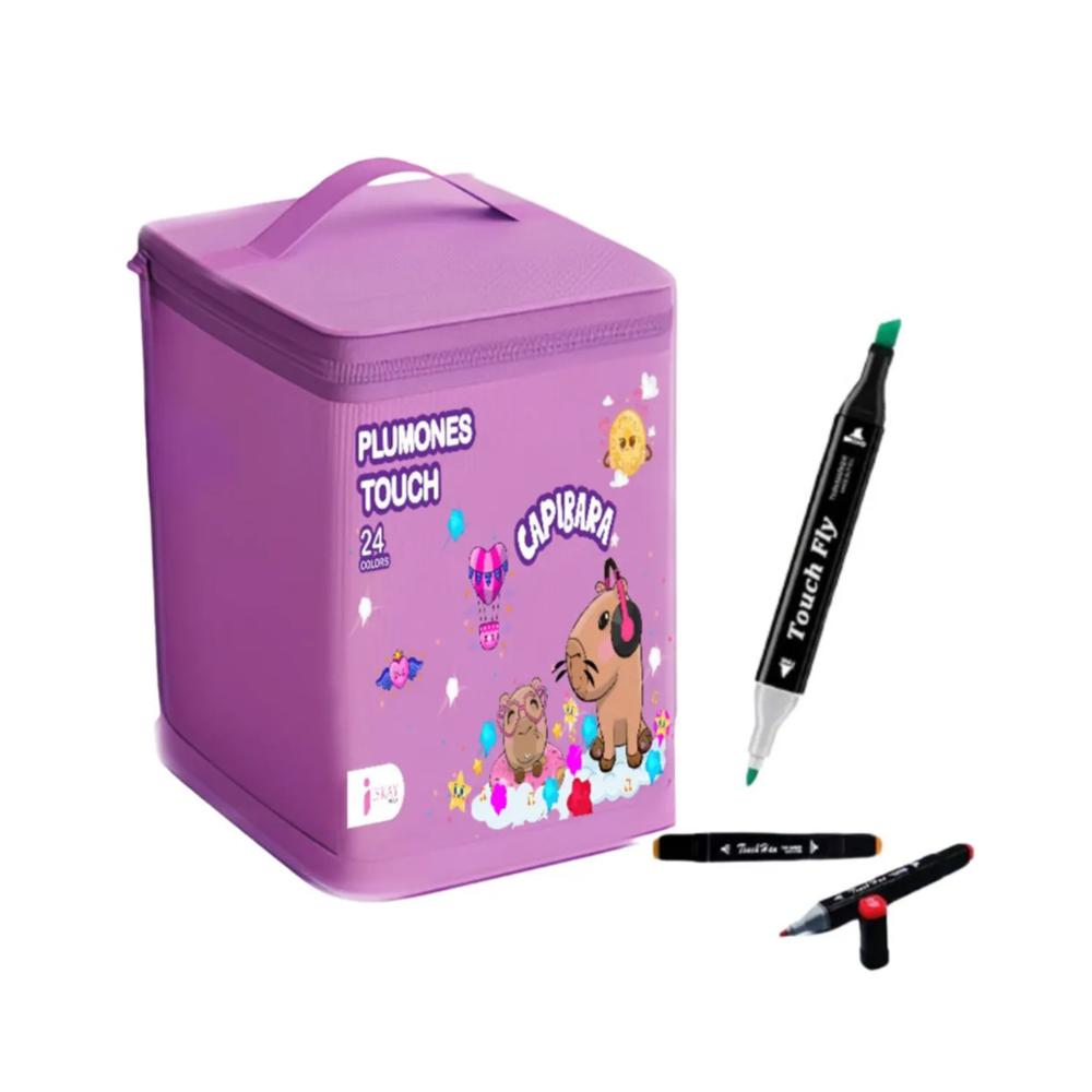 Plumones Touch Capibara Touch 24 Piezas Estuche Morado