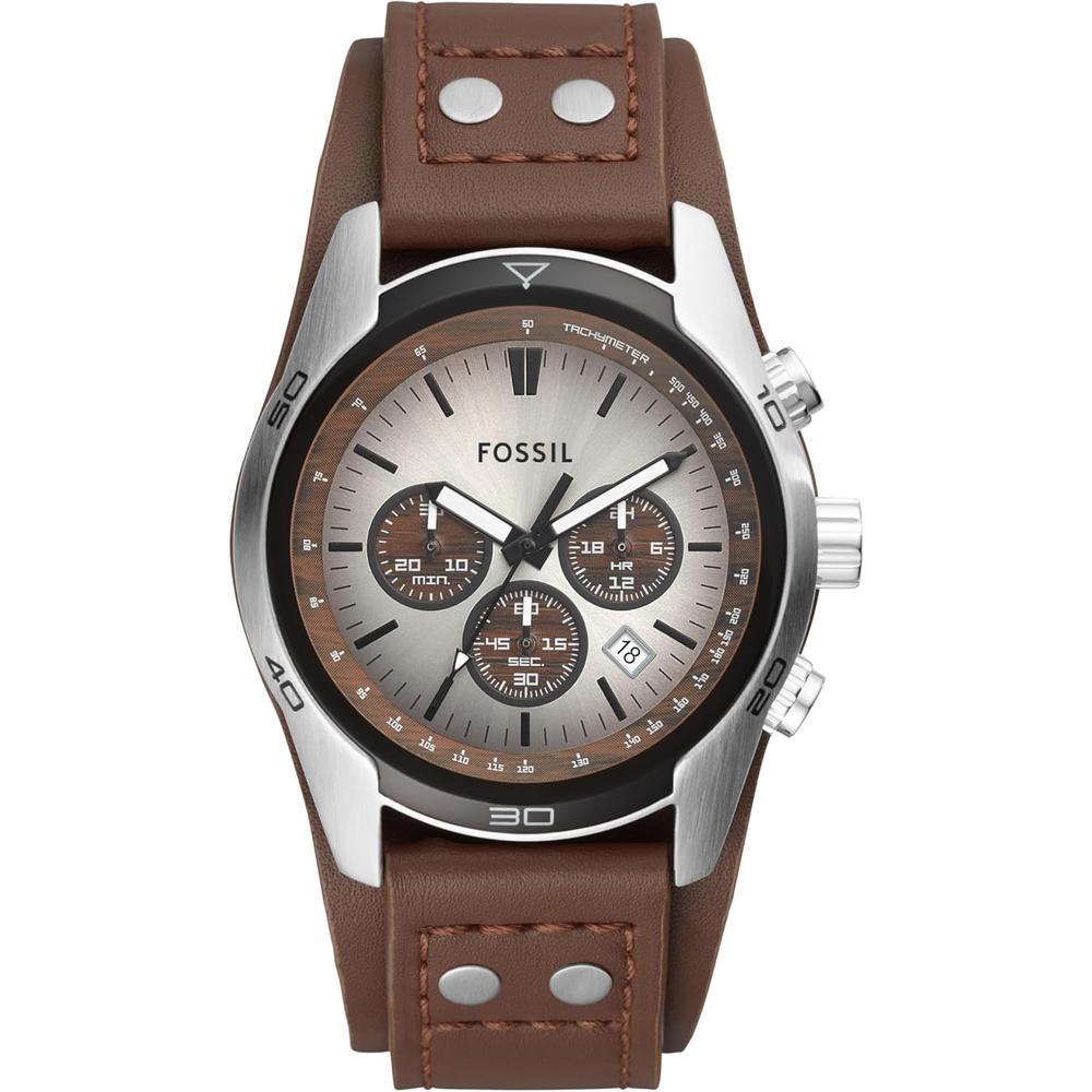 Fossil CH2565 reloj para hombre Coachman cronógrafo con acero y cuero | Marrón/blanco
