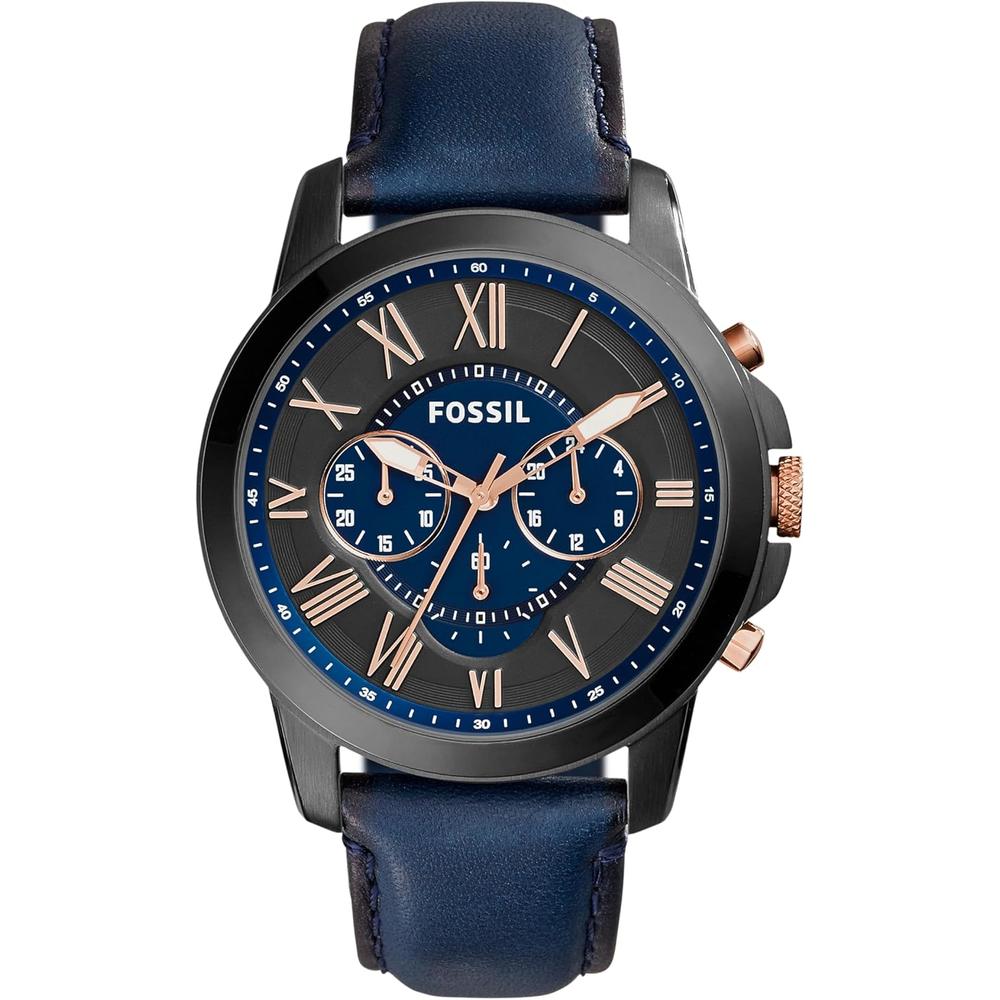 Fossil ME3099 reloj Grant para hombre con cronógrafo y correa de cuero | Blue/Black