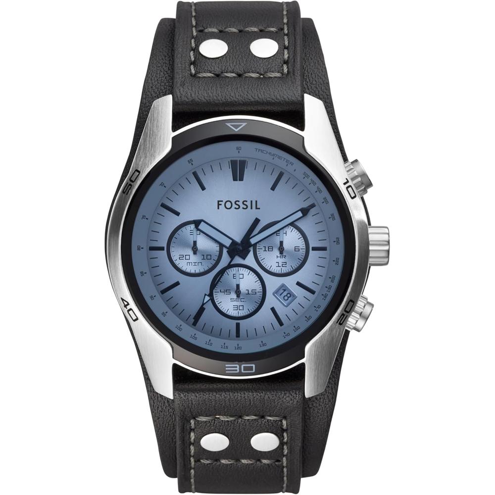 Fossil CH2565 reloj para hombre Coachman cronógrafo con acero y cuero | Negro/Azul