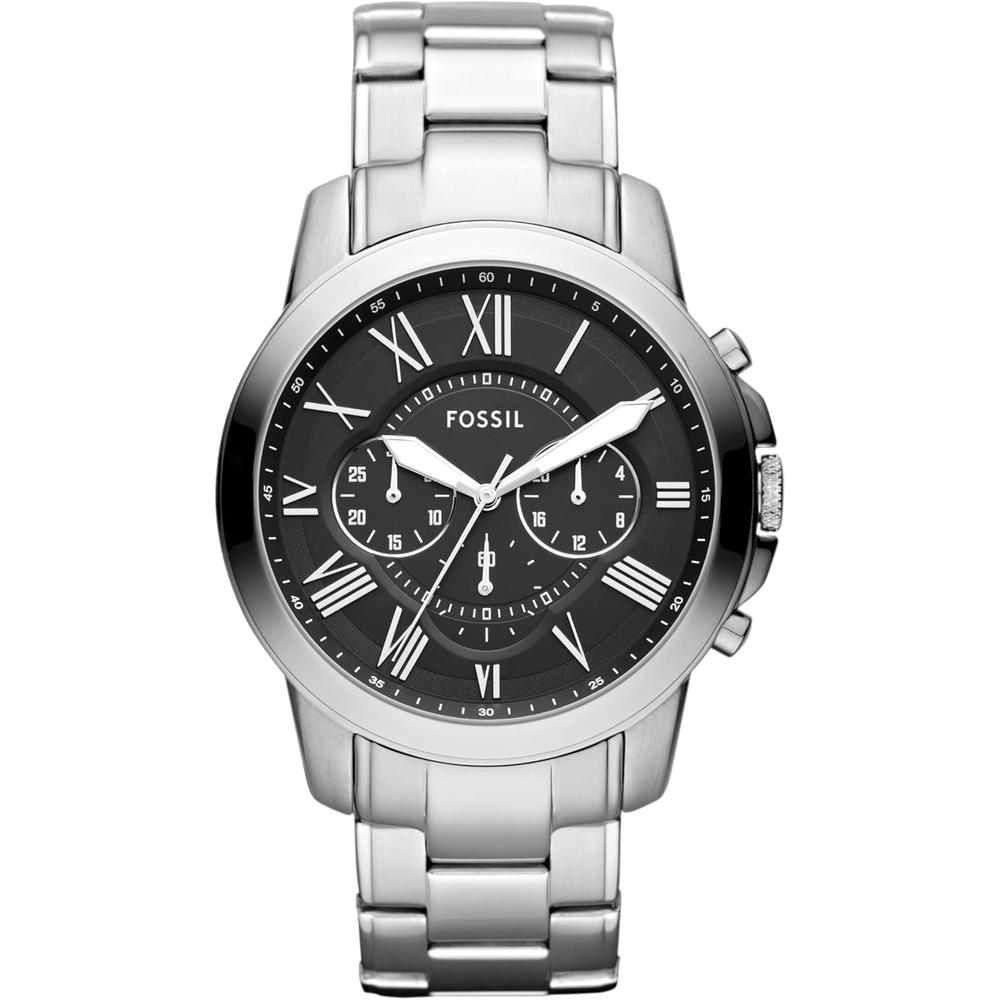 Fossil ME3099 reloj Grant para hombre con cronógrafo y correa de cuero | Plata/Negro