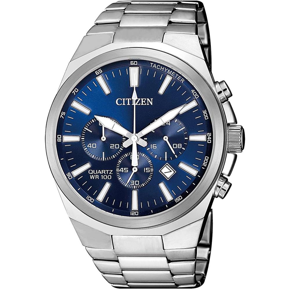 Citizen AN8175-55E reloj de cuarzo clásico para hombre en acero inoxidable | Plateado/Azul