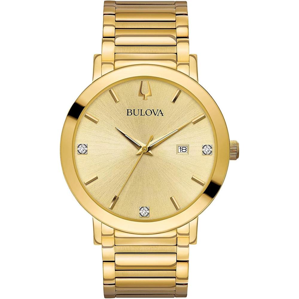 Bulova 98D144 reloj de cuarzo para hombre con diamante y cristal continuo | Dorado