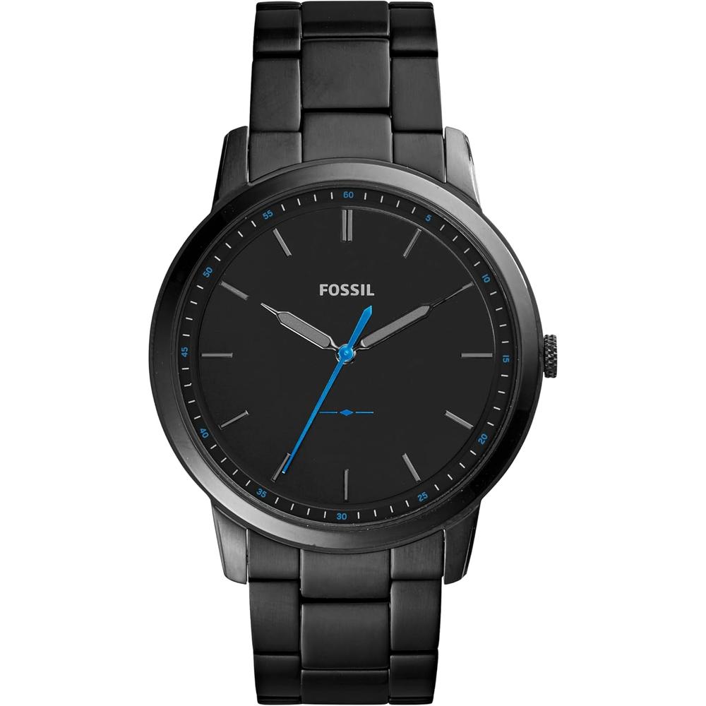 Fossil FS5459 reloj minimalista de cuarzo para hombre con correa de cuero | Cuero Marrón/Plata/Azul