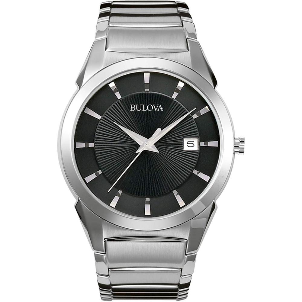 Bulova 96B149 reloj para hombre de cuarzo con calendario y dial texturizado | Plateado/Negro
