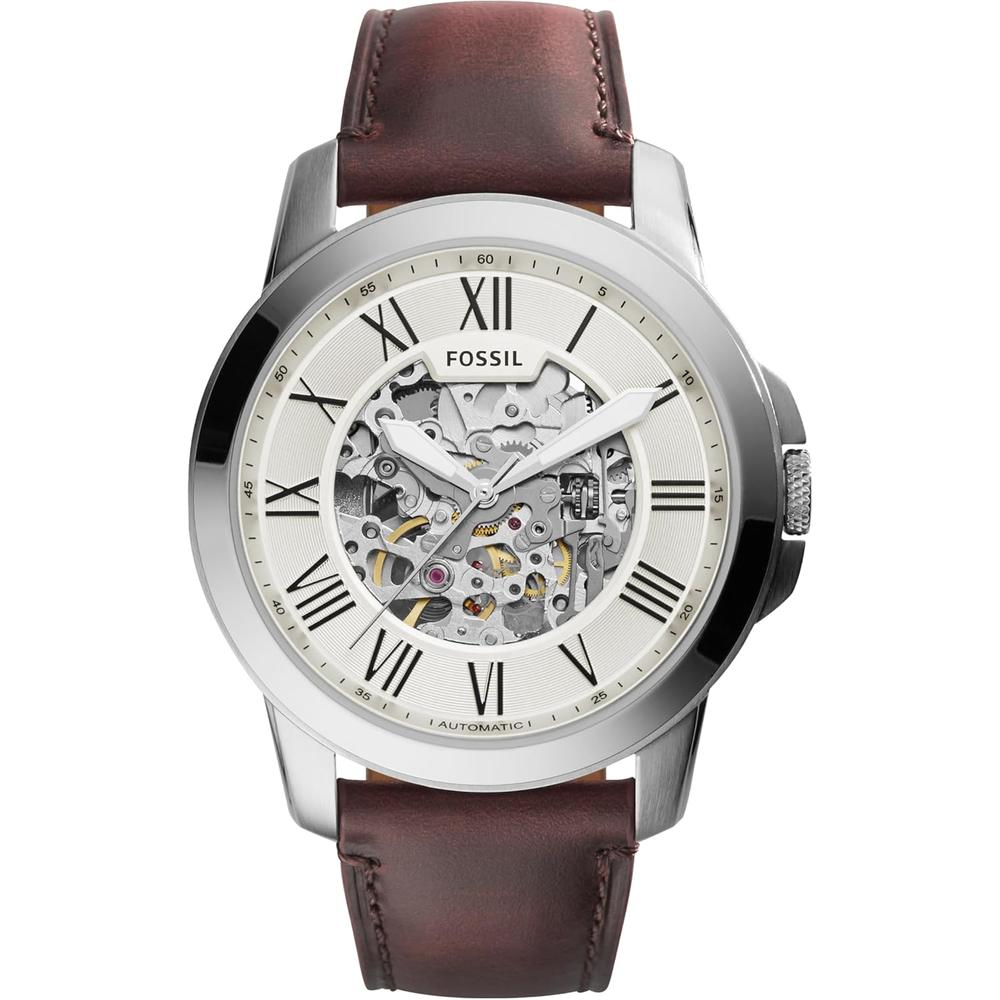 Fossil ME3099 reloj Grant para hombre con cronógrafo y correa de cuero | Silver/Brown Automatic