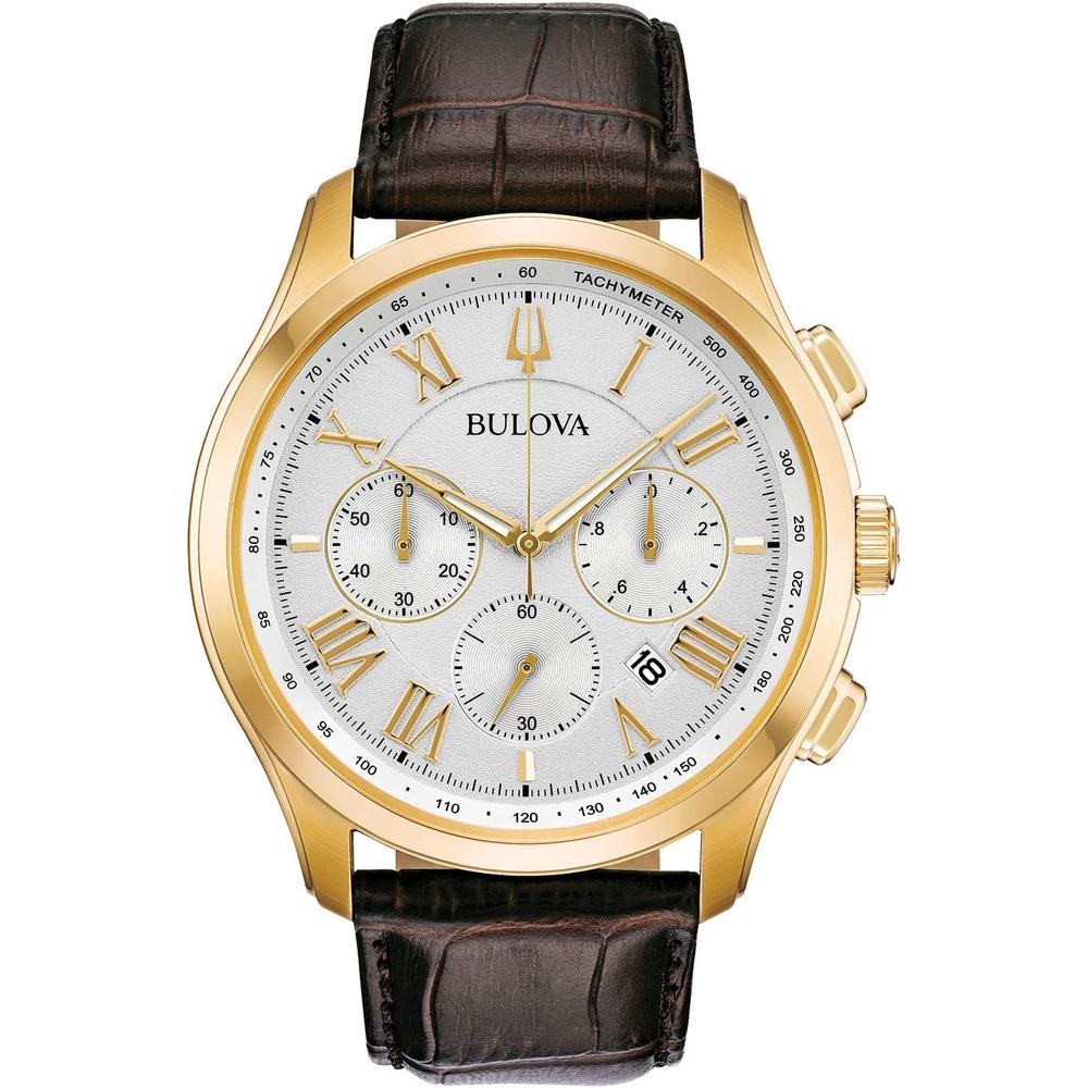 Bulova 97B169 reloj clásico Wilton para hombre con correa de cuero marrón | Oro