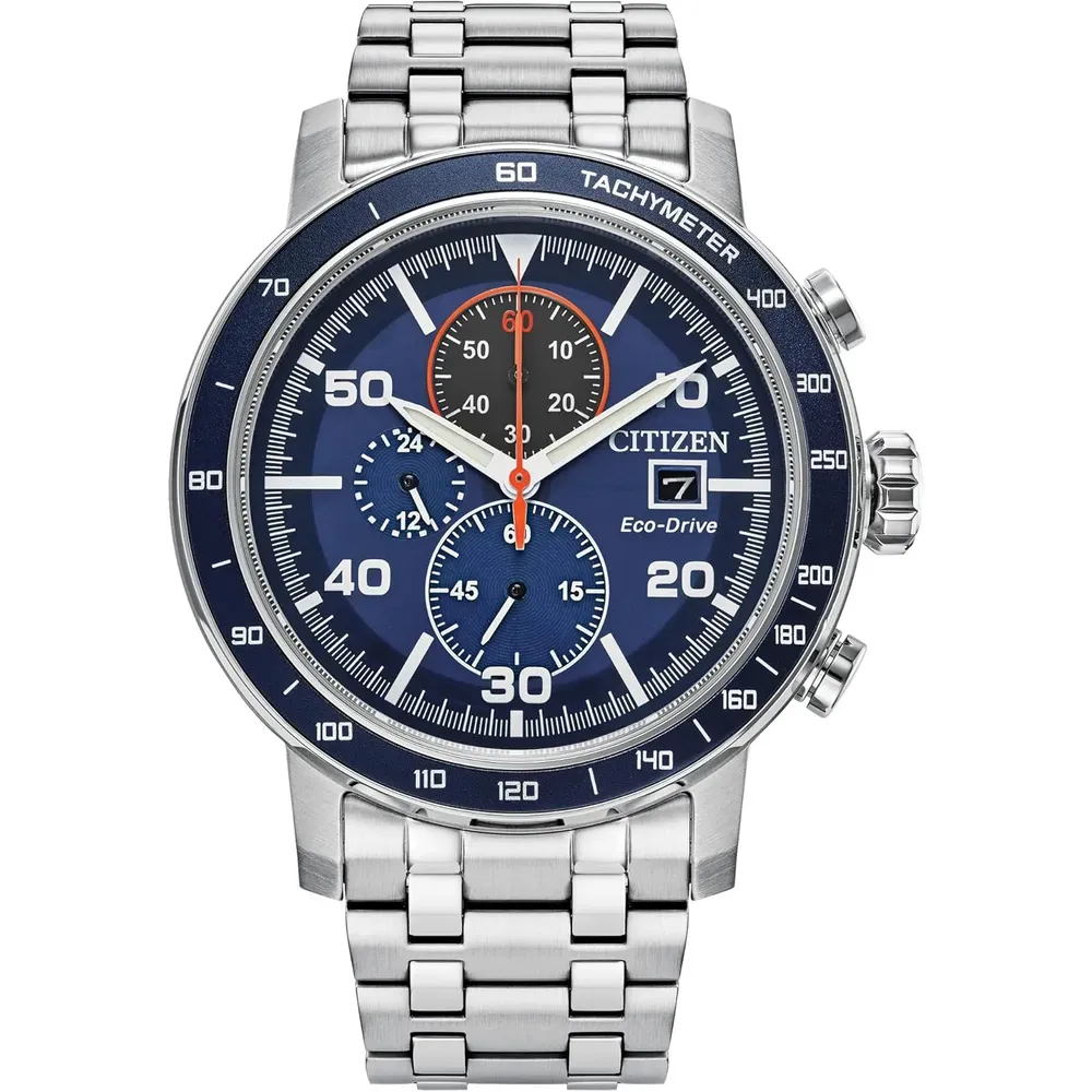 Citizen CA0850-59L reloj Brycen Eco-Drive cronógrafo para hombre en acero | Stainless/Blue