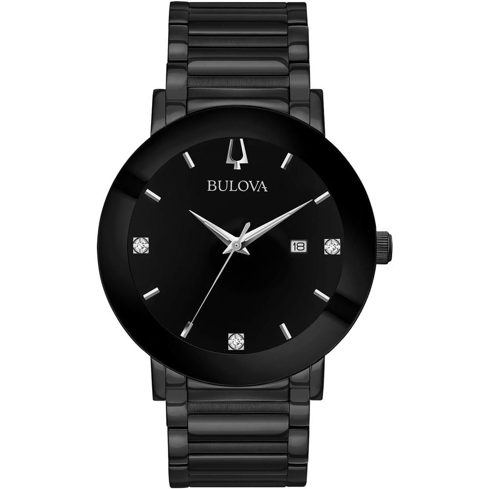 Bulova 98D144 reloj de cuarzo para hombre con diamante y cristal continuo | Negro
