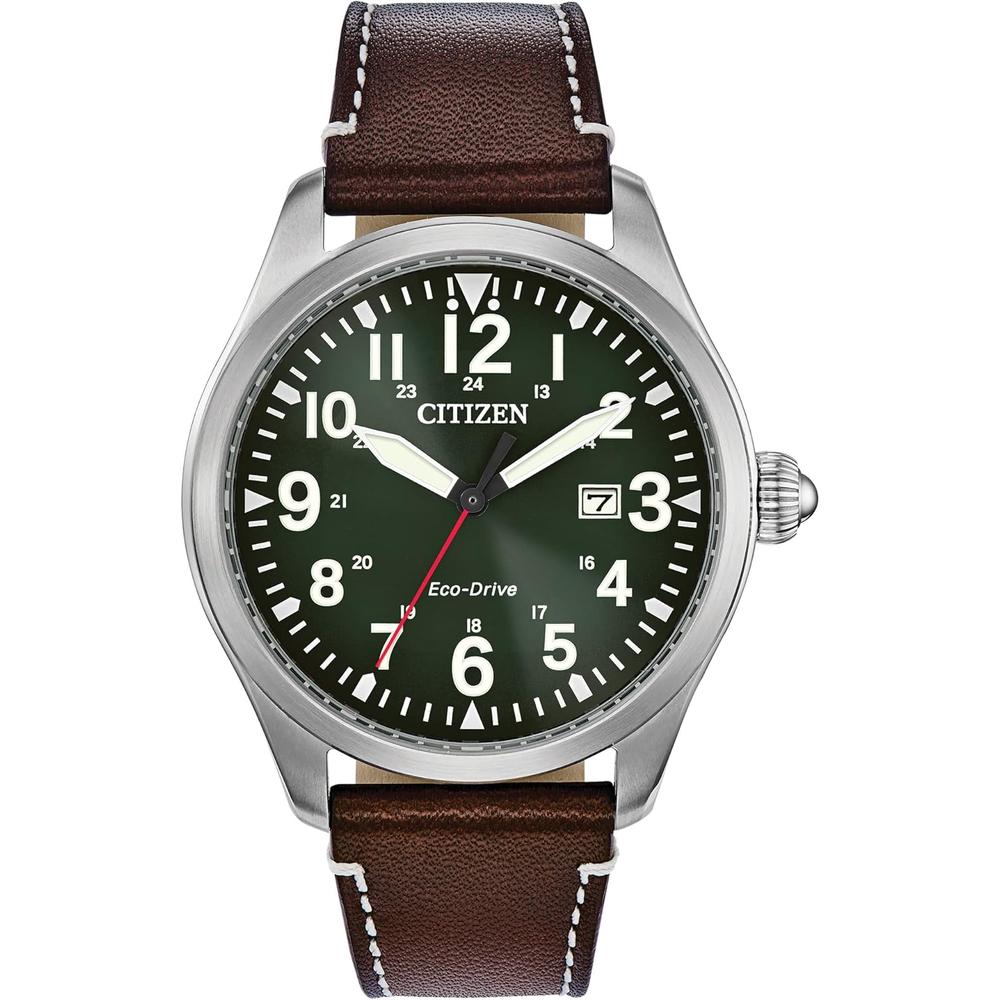 Citizen BM6838-09X reloj Eco-Drive Garrison para hombre con correa de cuero | Correa marrón/verde