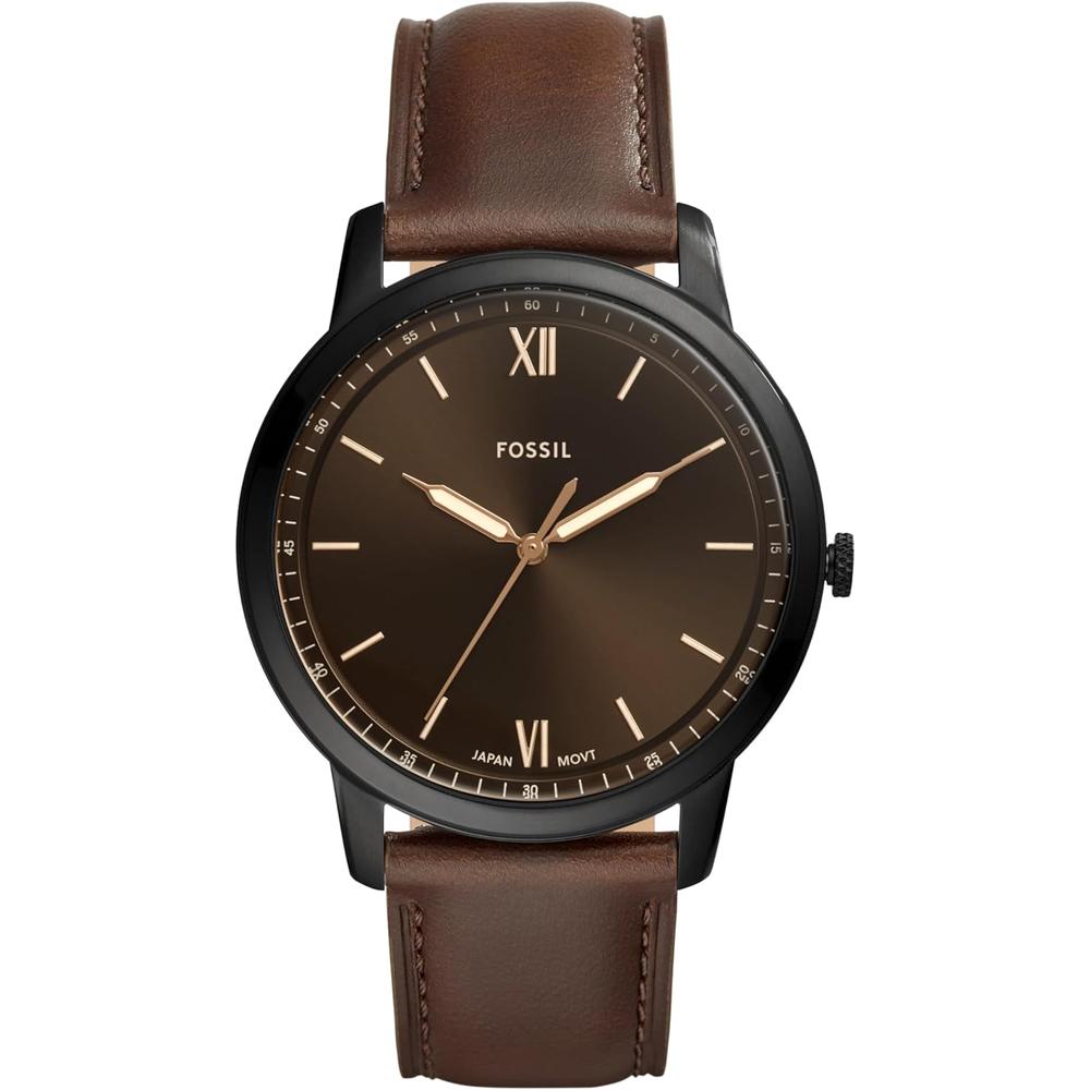 Fossil FS5459 reloj minimalista de cuarzo para hombre con correa de cuero | Cuero Marrón/Plata/Azul