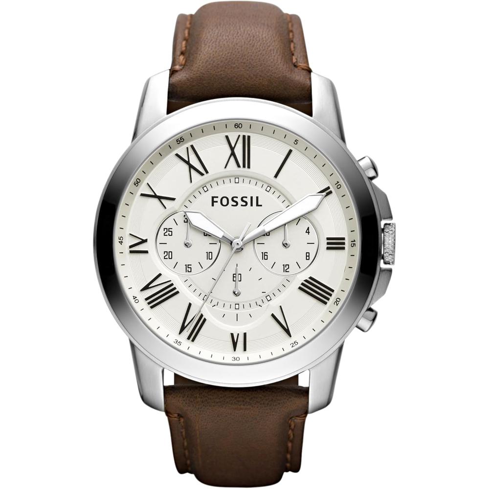 Fossil ME3099 reloj Grant para hombre con cronógrafo y correa de cuero | Silver/Brown