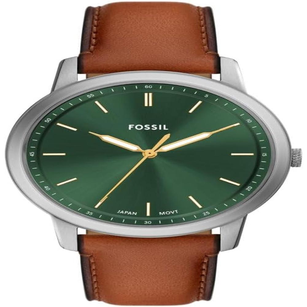 Fossil FS5459 reloj minimalista de cuarzo para hombre con correa de cuero | Cuero Marrón/Plata/Azul