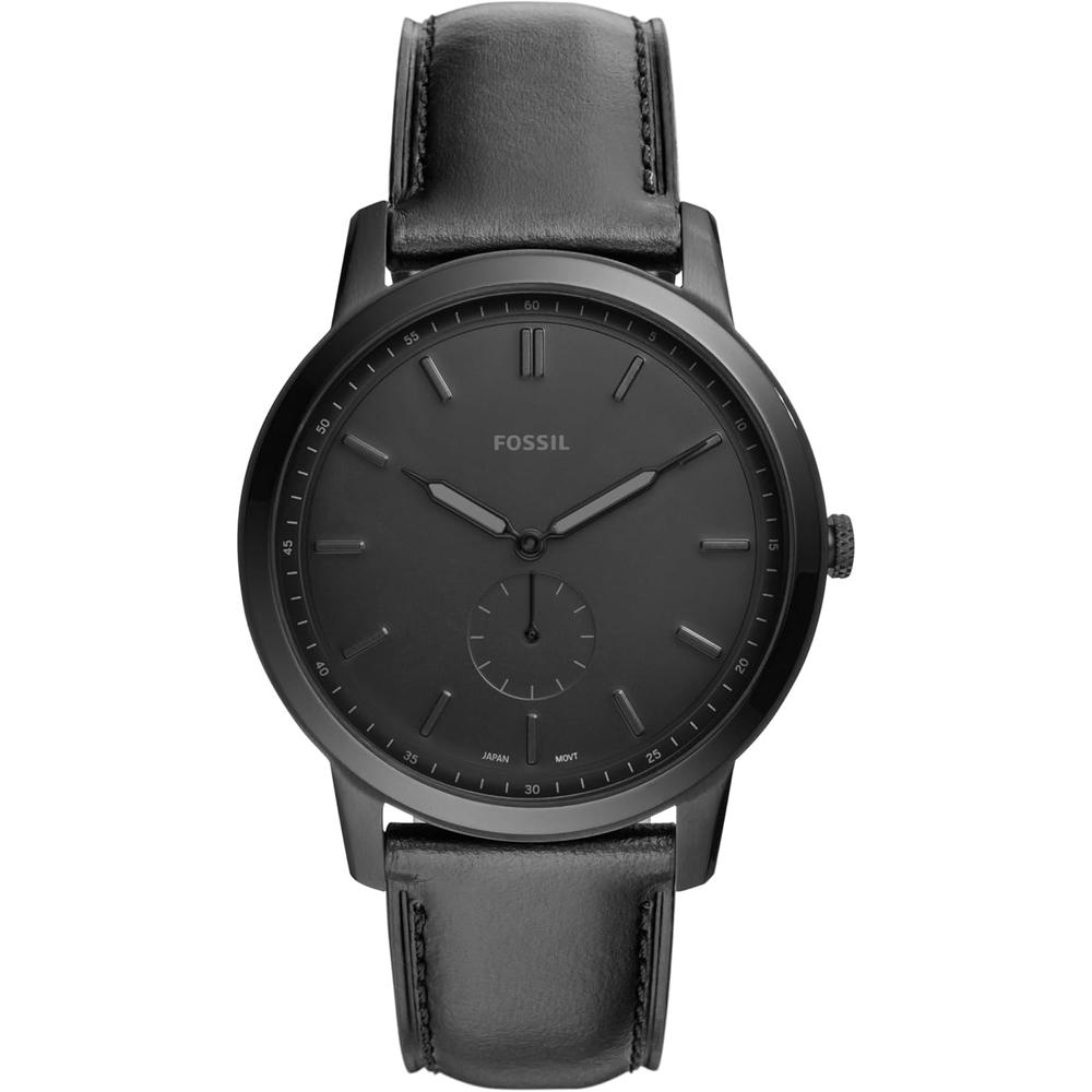 Fossil FS5459 reloj minimalista de cuarzo para hombre con correa de cuero | BlackLeather