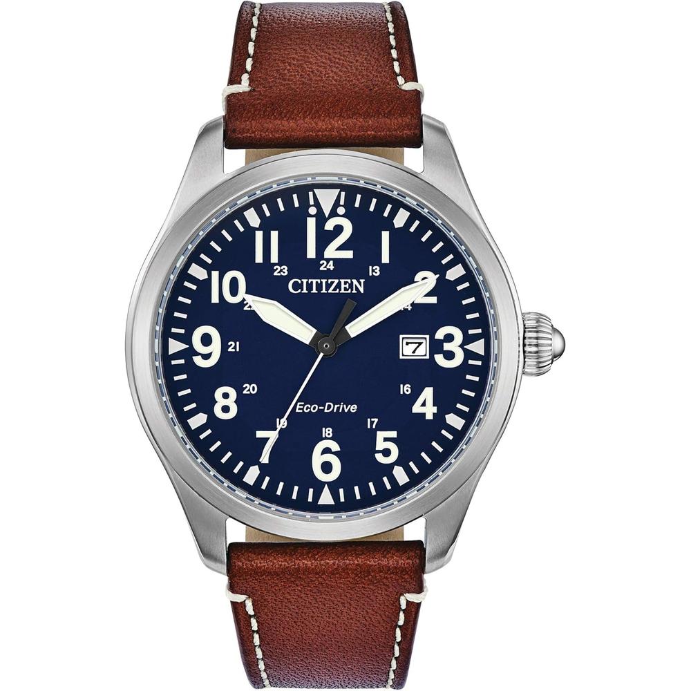 Citizen BM6838-09X reloj Eco-Drive Garrison para hombre con correa de cuero | Correa marrón/Azul