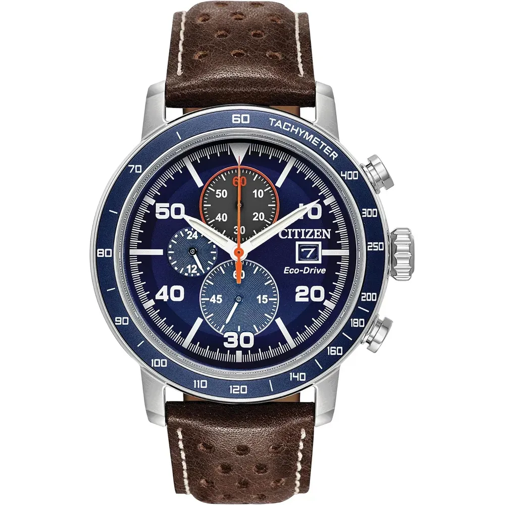 Citizen CA0850-59L reloj Brycen Eco-Drive cronógrafo para hombre en acero | Marrón/Azul