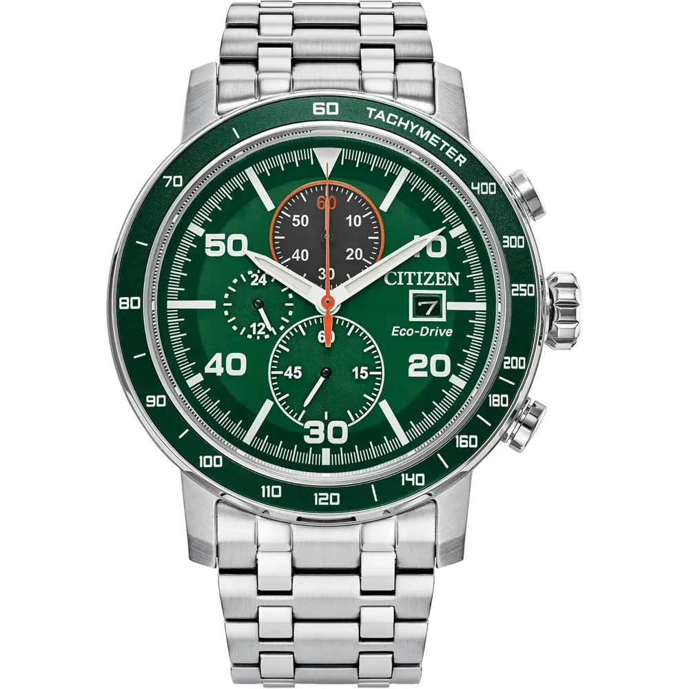 Citizen CA0850-59L reloj Brycen Eco-Drive cronógrafo para hombre en acero | Marrón/Verde