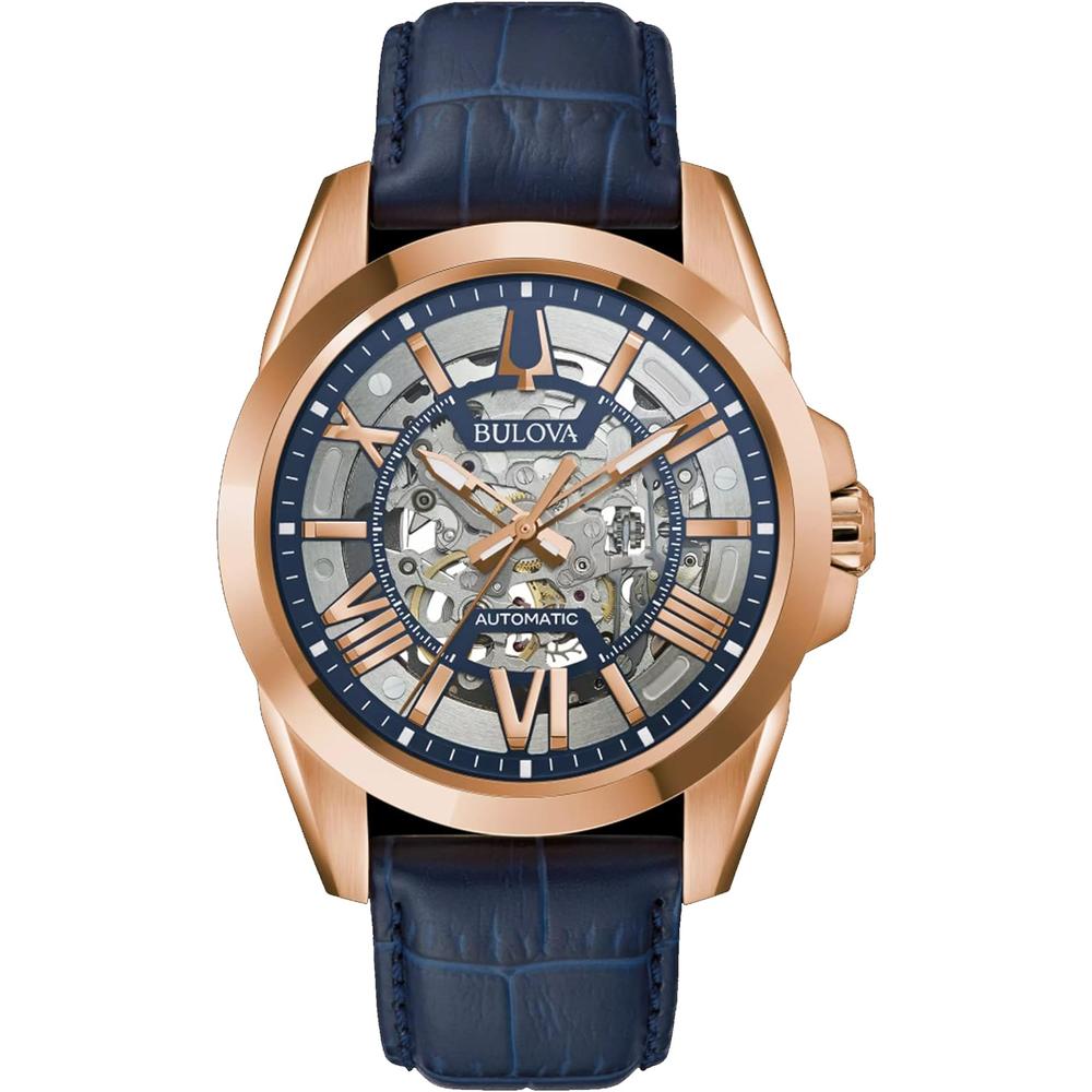 Bulova 97A161 reloj automático Sutton para hombre con dial esqueletico | OroRosa/Azul